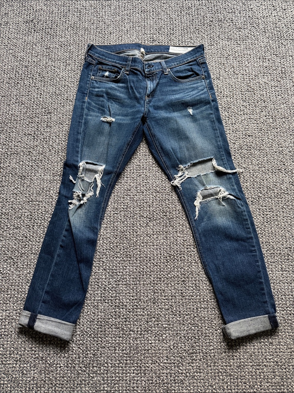 rag & bone Distressed Dark Blue Boyfriend Jeans